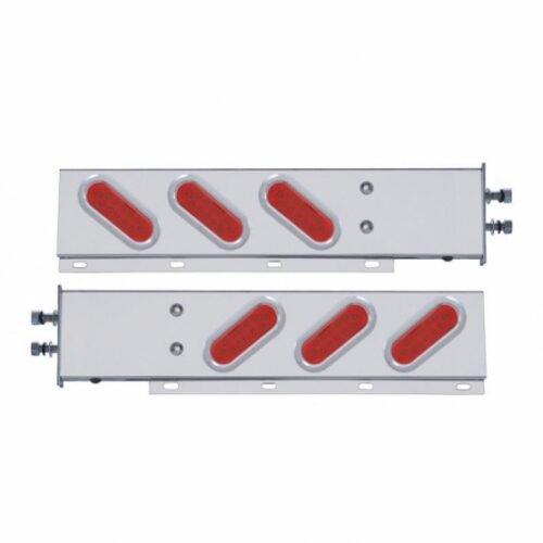 2-1/2" Bolt Pattern SS Spring Loaded Bar With 6 Oval 12 LED Lights & Bezel -Red LED & Lens (Pair)