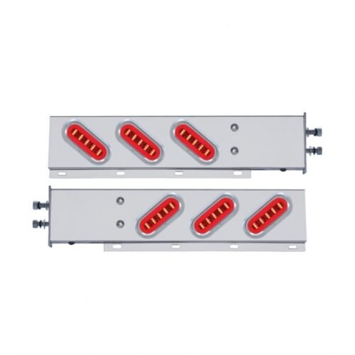 2-1/2" Bolt Pattern SS Spring Loaded Bar With 6X 22 Red LED 6" Oval GloLight & Visor -Clear Lens (Pair)