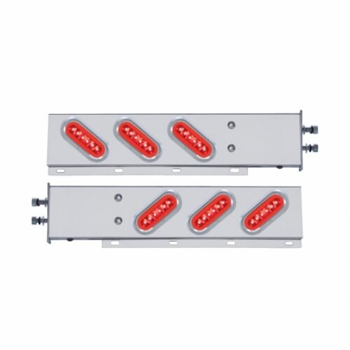 2-1/2" Bolt Pattern SS Spring Loaded Bar With 6X 22 Red LED 6" Oval GloLight & Visor -Red Lens (Pair)