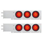 2-1/2" Bolt Pattern SS Spring Loaded Bar With 6X 4" 16 LED Turbine Lights - Red LED/Red Lens (Pair)