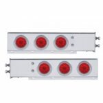 2" Bolt Pattern SS Spring Loaded Bar With 6X 4" 10 LED Lights & Visors -Red LED & Lens (Pair)