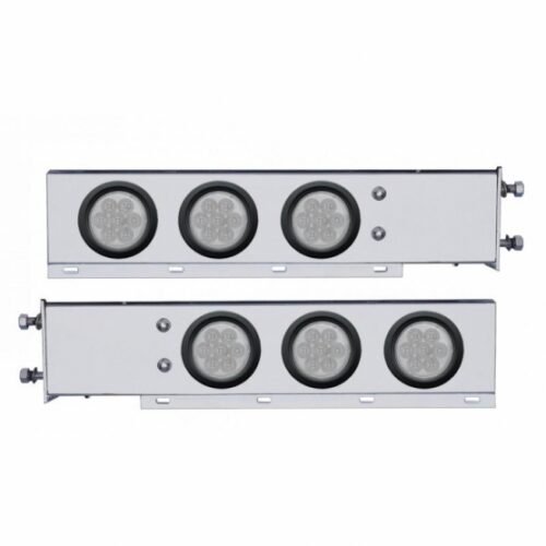 3-3/4" Bolt Pattern Chrome Spring Loaded Bar W/6X 4" 7 Red LED Lights - Clear Lens (Pair)