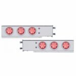 3-3/4" Bolt Pattern Chrome Spring Loaded Bar With 6X 4" 7 Red LED Lights & Visors - Red Lens (Pair)
