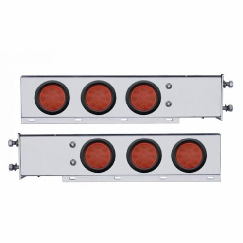 3-3/4" Bolt Pattern Deluxe SS Spring Loaded Bar W/6X 12 LED 4" Light -Red LED & Lens (Pair)