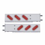 3-3/4" Bolt Pattern SS Spring Loaded Bar With 6" Oval 19 LED Lights & Visors -Red LED & Lens (Pair)