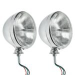 7" Chrome Dietz Style Headlight With 12 Volt Flat H4 Halogen Bulb (Pair) - Image 4