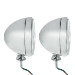 7" Chrome Dietz Style Headlight With 12 Volt Flat H4 Halogen Bulb (Pair) - Image 5