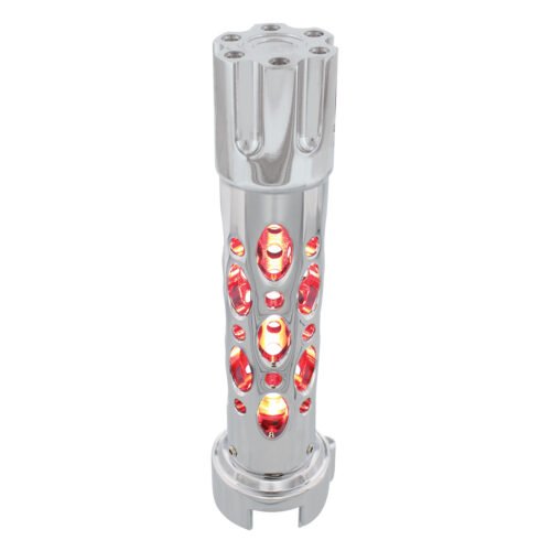 Austin Style Gun Cylinder Gearshift Knob With LED 13/15/18 Speed Adapter - Chrome/Red LED