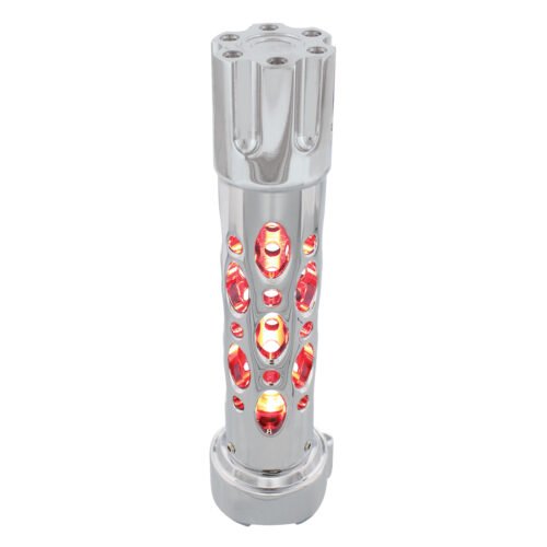Austin Style Gun Cylinder Gearshift Knob With LED 9/10 Speed Adapter - Chrome/Red LED