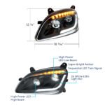 Black LED Headlight W/Sequential LED Turn Signal For Peterbilt 579 (2012-21) & 587 (2010-16) - Driver - Image 7