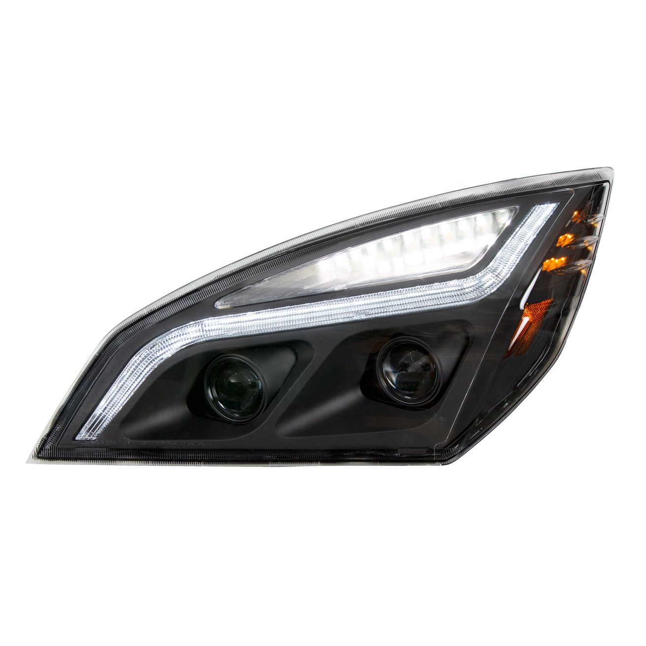 Black-LED-Projection-Headlight-With-LED-Position-Light-For-2018-2024-Freightliner-Cascadia-Driver-1 Black LED Projection Headlight With LED Position Light For 2018-2024 Freightliner Cascadia - Driver - Image 2