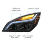 Black LED Projection Headlight With LED Position Light For 2018-2024 Freightliner Cascadia - Driver - Image 9