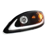 Black Projection Headlight With LED Light Bar For 2006-2017 International Prostar - Driver - Image 3