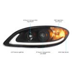 Black Projection Headlight With LED Light Bar For 2006-2017 International Prostar - Passenger - Image 8