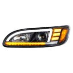 Black Projection Headlight With LED Sequential Turn & DRL For 2005-2015 Peterbilt 386 - Driver - Image 2