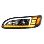 Black Projection Headlight With LED Sequential Turn & DRL For 2005-2015 Peterbilt 386 - Driver - Image 3