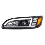 Black Projection Headlight With LED Sequential Turn & DRL For 2005-2015 Peterbilt 386 - Driver - Image 4