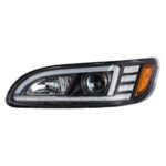 Black Projection Headlight With LED Sequential Turn & DRL For 2005-2015 Peterbilt 386 - Driver - Image 5