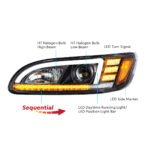 Black Projection Headlight With LED Sequential Turn & DRL For 2005-2015 Peterbilt 386 - Driver - Image 10