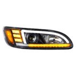 Black Projection Headlight With LED Sequential Turn & DRL For 2005-2015 Peterbilt 386- Passenger - Image 2