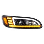 Black Projection Headlight With LED Sequential Turn & DRL For 2005-2015 Peterbilt 386- Passenger - Image 3