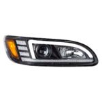Black Projection Headlight With LED Sequential Turn & DRL For 2005-2015 Peterbilt 386- Passenger - Image 4