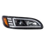 Black Projection Headlight With LED Sequential Turn & DRL For 2005-2015 Peterbilt 386- Passenger - Image 5