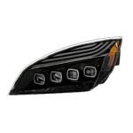 Black Quad-LED Headlight With LED DRL & Seq. Signal For 2018-2024 Freightliner Cascadia - Driver - Image 2