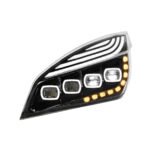 Black Quad-LED Headlight With LED DRL & Seq. Signal For 2018-2024 Freightliner Cascadia - Driver - Image 3