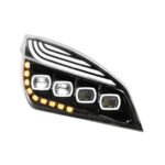 Black Quad-LED Headlight With LED DRL & Seq. Signal For 2018-2024 Freightliner Cascadia - Passenger - Image 3