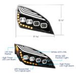 Black Quad-LED Headlight With LED DRL & Seq. Signal For 2018-2024 Freightliner Cascadia - Passenger - Image 7