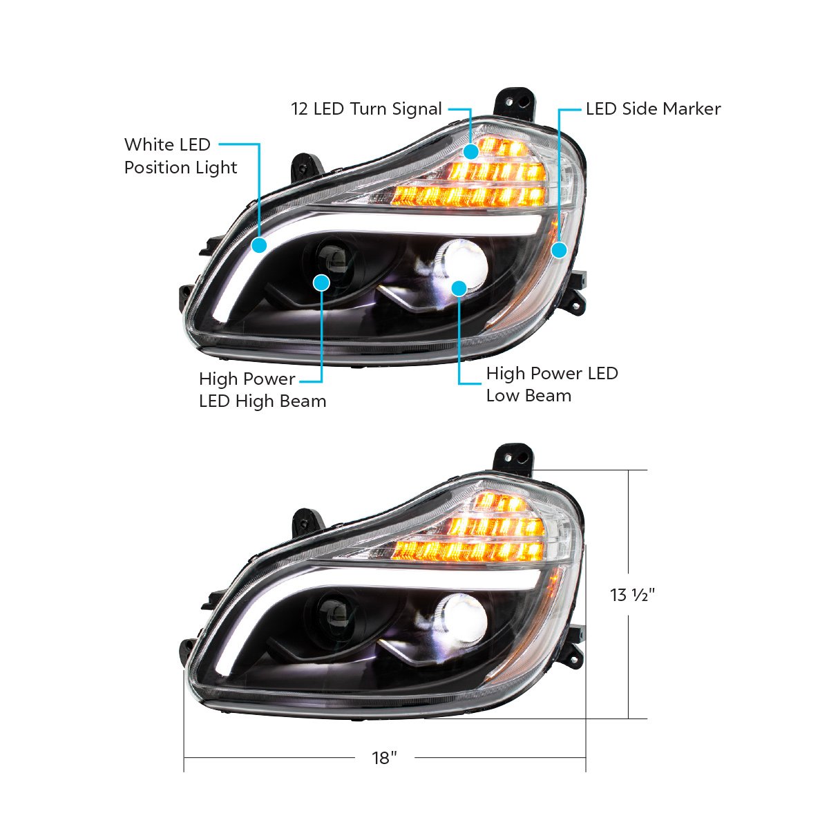Blackout-8-LED-Projection-Headlight-For-2013-2021-Kenworth-T680-Driver-5 Blackout 8 LED Projection Headlight For 2013-2021 Kenworth T680-Driver - Image 6