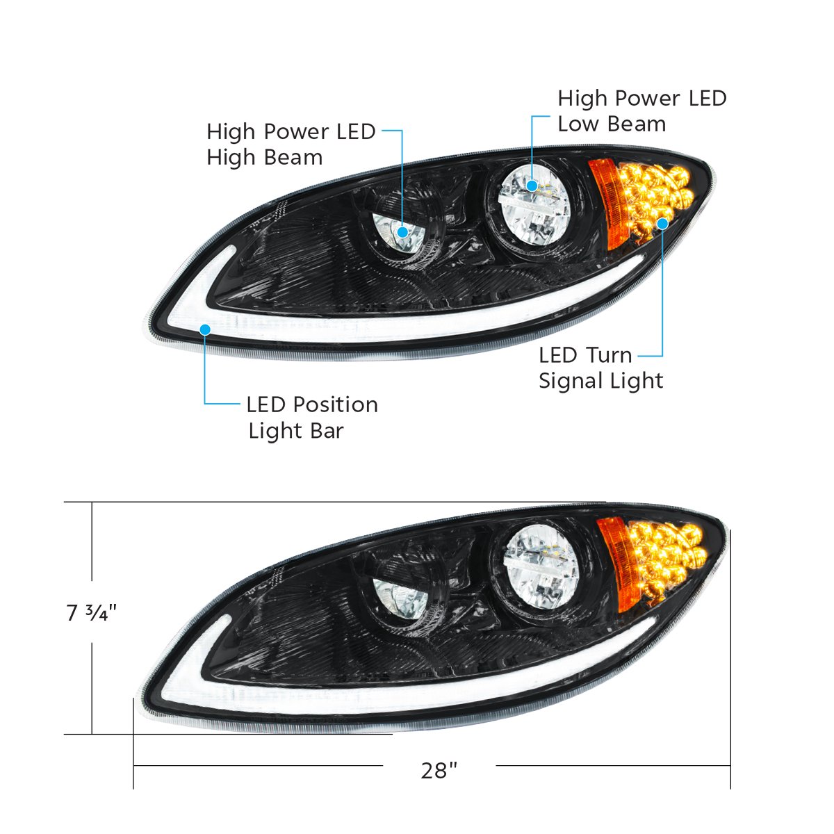 Blackout-LED-Headlight-With-LED-Light-Bar-Turn-Signal-For-2006-2017-International-Prostar-Driver-7 Blackout LED Headlight With LED Light Bar & Turn Signal For 2006-2017 International Prostar-Driver - Image 8
