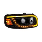 Blackout Projection Headlight With LED Turn Signal & Light Bar For 2008-2024 Peterbilt 389-Passenger