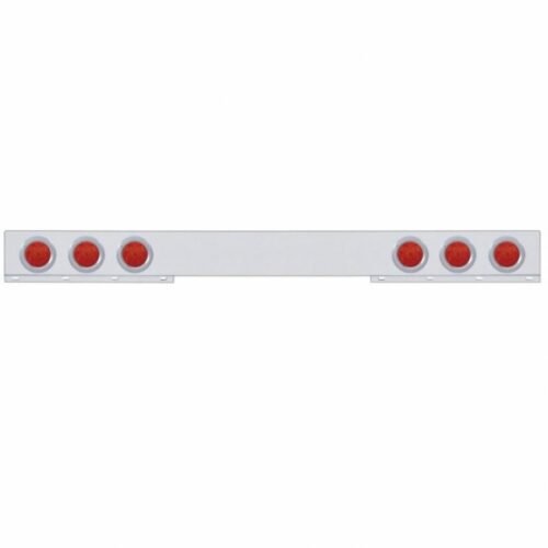 Chrome 1 Piece Rear Light Bar With Six 7 LED 4" Reflector Lights & Bezels - Red LED/Red Lens