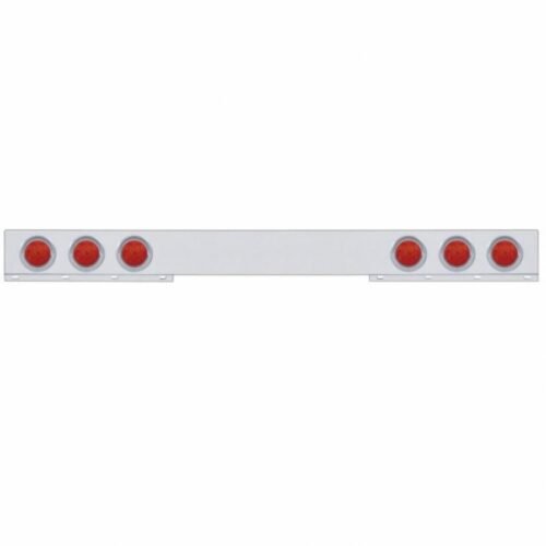 Chrome 1 Piece Rear Light Bar With Six 7 LED 4" Reflector Lights & Visors - Red LED/Red Lens