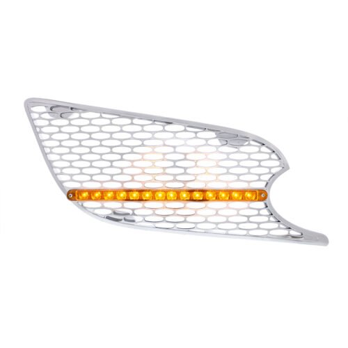 Chrome Air Intake Grille With LED Light For 2012-2021 Peterbilt 579 (Passenger) - Amber LED/Amber Lens