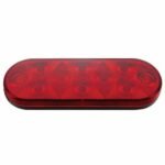 Chrome Flange Mount Rear Light Bar With Six 10 LED Oval Lights & Bezels - Red LED/Red Lens (Pair) - Image 2