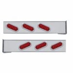 Chrome Flange Mount Rear Light Bar With Six 10 LED Oval Lights & Bezels - Red LED/Red Lens (Pair)