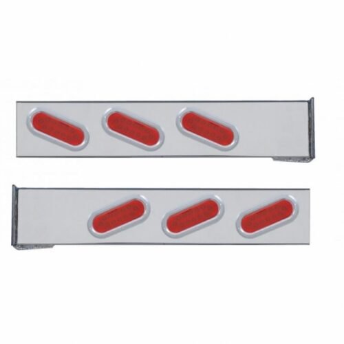 Chrome Flange Mount Rear Light Bar With Six 12 LED Oval Lights & Bezels - Red LED/Red Lens (Pair)