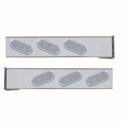 Chrome Flange Mount Rear Light Bar With Six 19 LED Oval Lights & Bezels - Red LED/Clear Lens