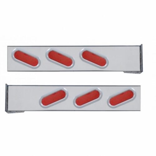 Chrome Flange Mount Rear Light Bar With Six 19 LED Oval Lights & Bezels - Red LED/Red Lens
