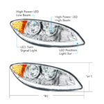 Chrome LED Headlight With LED Light Bar & Turn Signal For 2006-2017 International Prostar-Passenger - Image 9