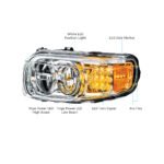 Chrome LED Headlight With LED Turn & Position Light Bar For Peterbilt 388 (2008-2015) & 389 (2008-2023)- Driver - Image 7