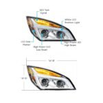 Chrome LED Projection Headlight With LED Position Light For 2018-2024 Freightliner Cascadia - Passenger - Image 8