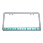 Chrome License Plate Frame With 14 LED 12" Light Bar - Green LED/Clear Lens
