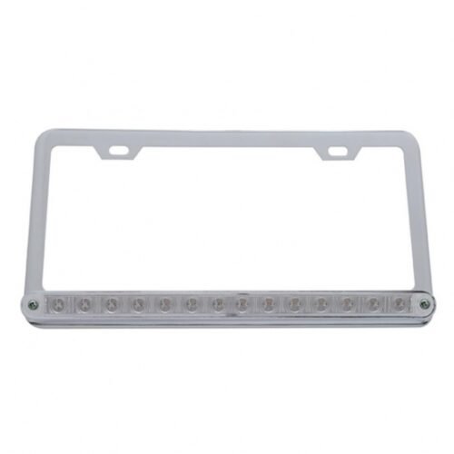 Chrome License Plate Frame With 14 LED 12" Light Bar - Red LED/Clear Lens