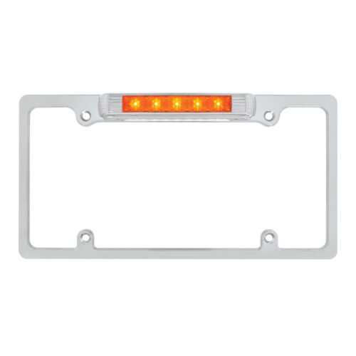 Chrome License Plate Frame With Auxiliary Light - Amber LED/Amber Lens