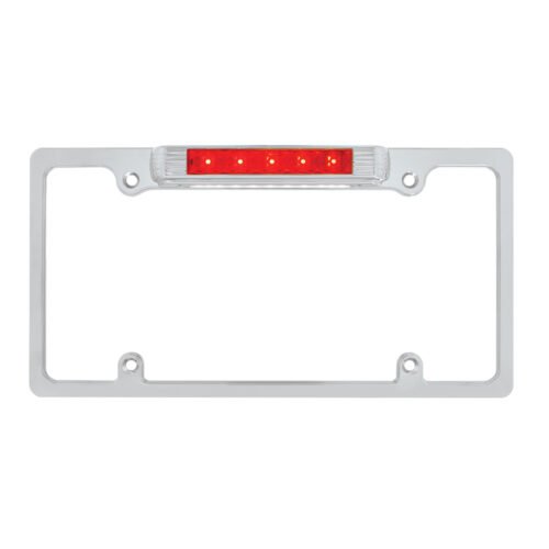 Chrome License Plate Frame With Third Brake Light -Red LED & Lens