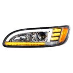 Chrome Projection Headlight With LED Sequential Turn & DRL For 2005-2015 Peterbilt 386- Driver - Image 2